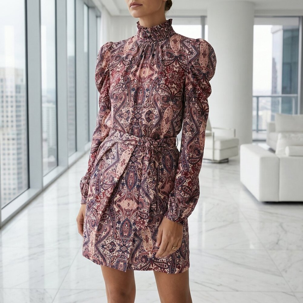 $130 SLATE & WILLOW dark floral puff sleeve fitted mini dress M